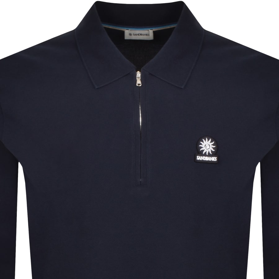 Image number 2 for Sandbanks Badge Zip Polo Shirt Navy