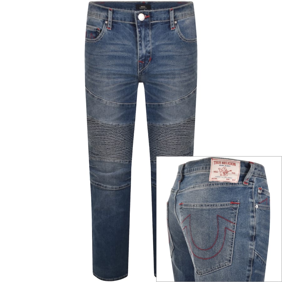 Image number 1 for True Religion Rocco Moto Denim Jeans Blue