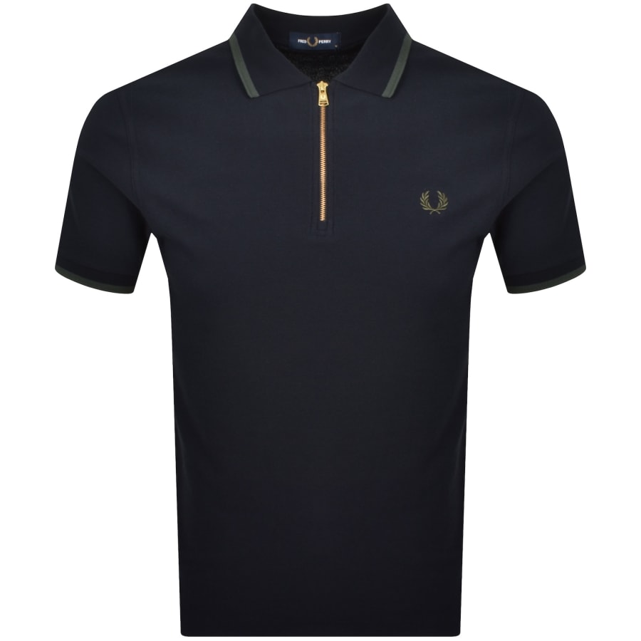 Image number 1 for Fred Perry Zip Neck Crepe Polo T Shirt Navy