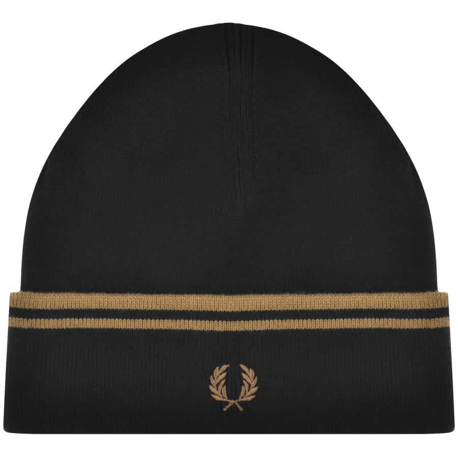 Image number 1 for Fred Perry Twin Tipped Ribbed Beanie Hat Black