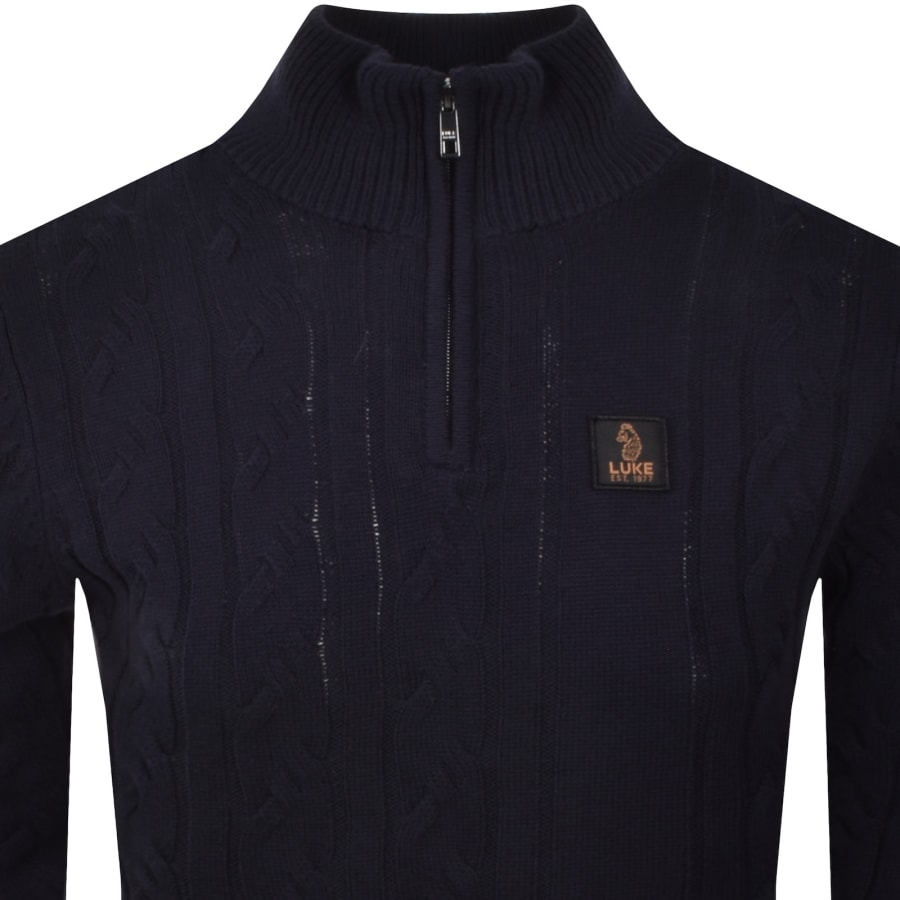 Image number 2 for Luke 1977 Merton Funnel Knit Jumper Navy
