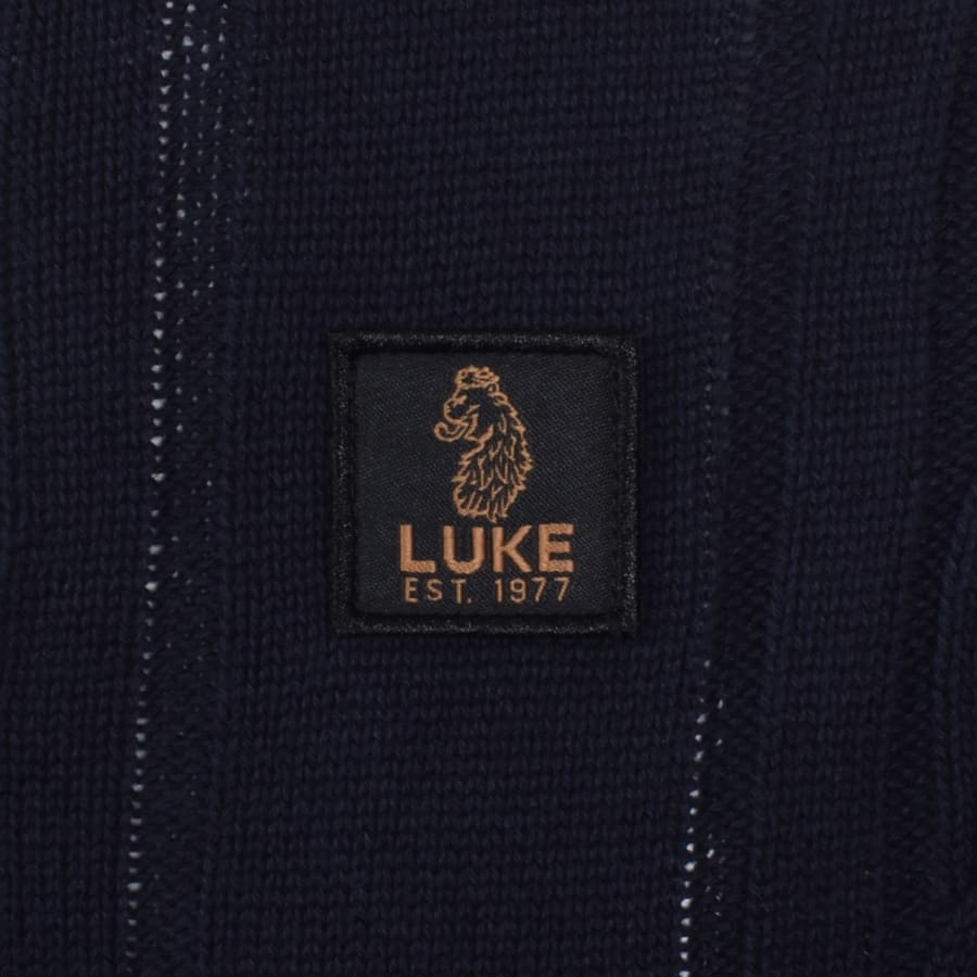 Image number 3 for Luke 1977 Merton Funnel Knit Jumper Navy