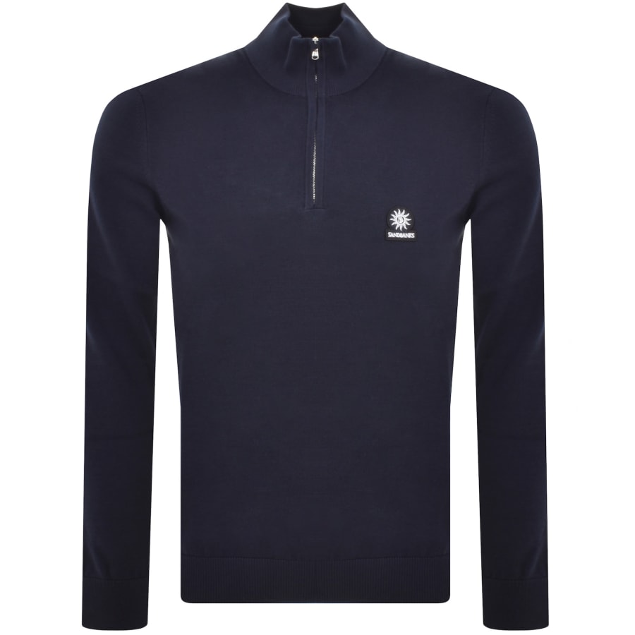 Image number 1 for Sandbanks Fine Gauge Quarter Zip Jumper Navy