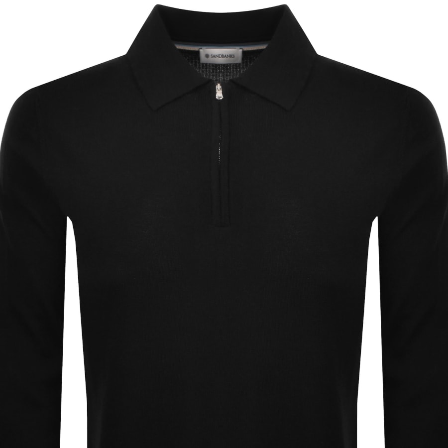 Image number 3 for Sandbanks Knitted Quarter Zip Polo T Shirt Black