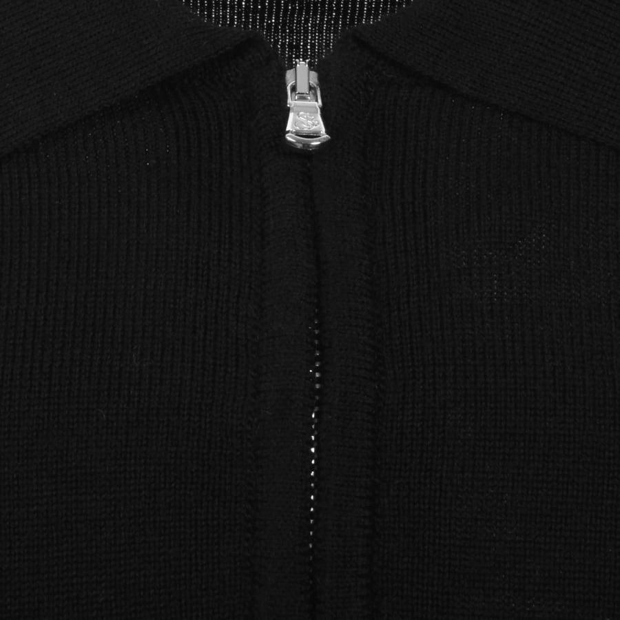Image number 5 for Sandbanks Knitted Quarter Zip Polo T Shirt Black