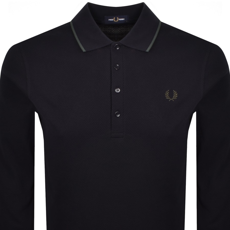 Image number 2 for Fred Perry Textured Long Sleeve Polo Navy