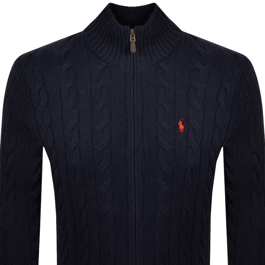 Image number 2 for Ralph Lauren Full Zip Knit Jumper Navy