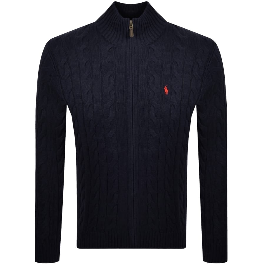 Image number 1 for Ralph Lauren Full Zip Knit Jumper Navy