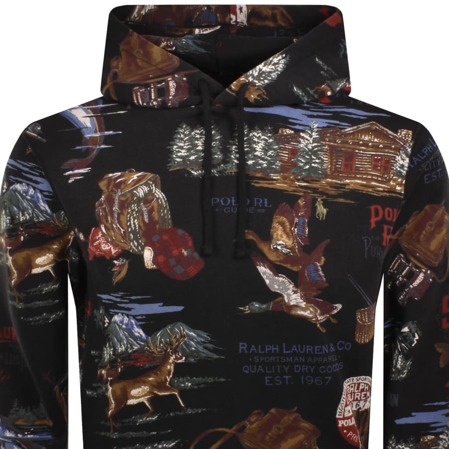 Image number 2 for Ralph Lauren All Over Print Hoodie Black