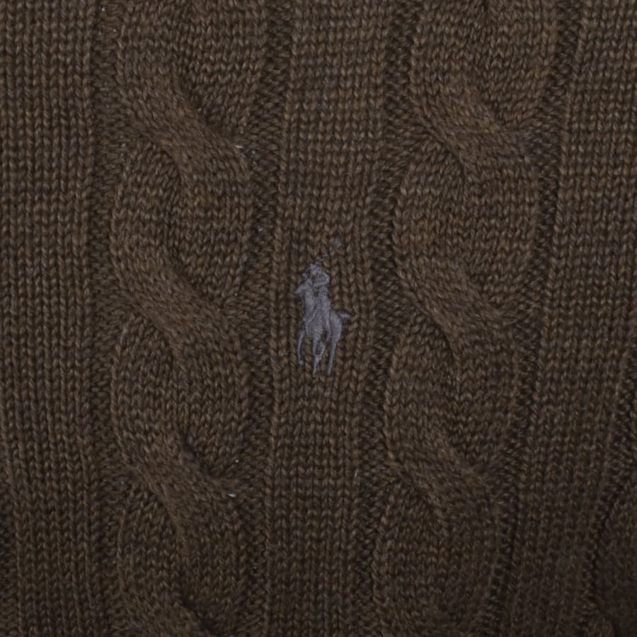 Image number 3 for Ralph Lauren Half Zip Cable Knit Jumper Brown