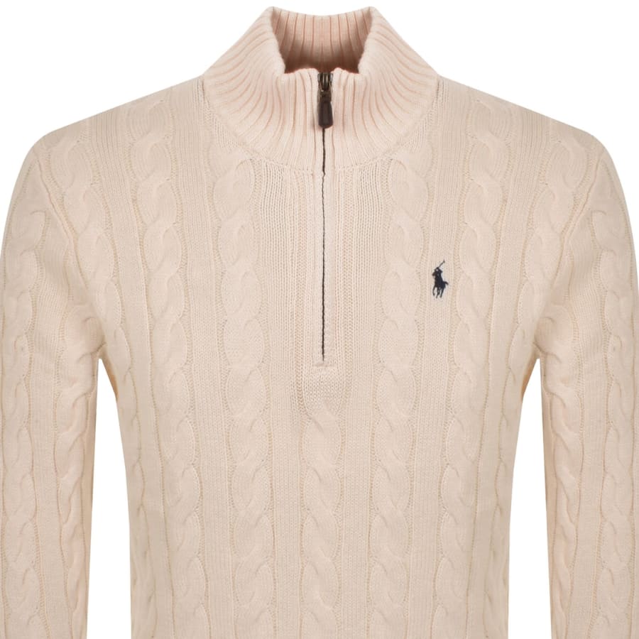 Image number 2 for Ralph Lauren Half Zip Cable Knit Jumper Cream