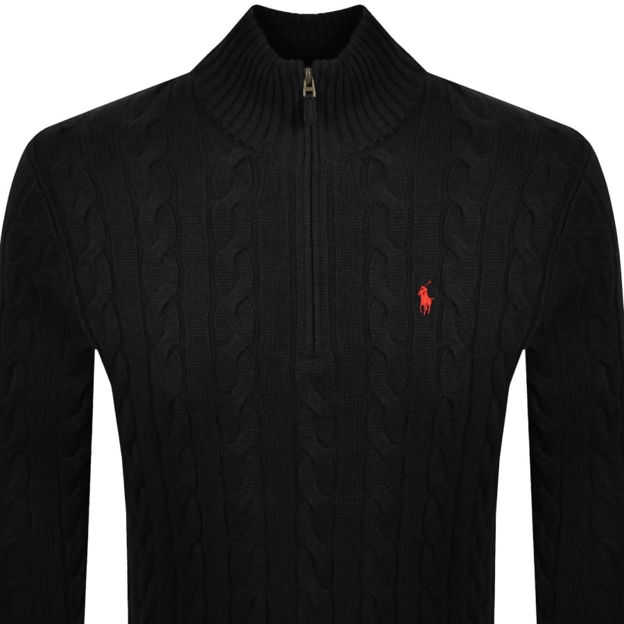 Image number 2 for Ralph Lauren Half Zip Cable Knit Jumper Black