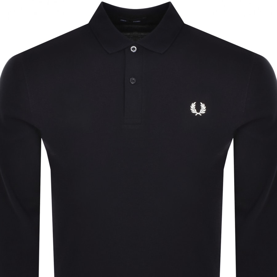 Image number 2 for Fred Perry Long Sleeved Pique Polo T Shirt Navy
