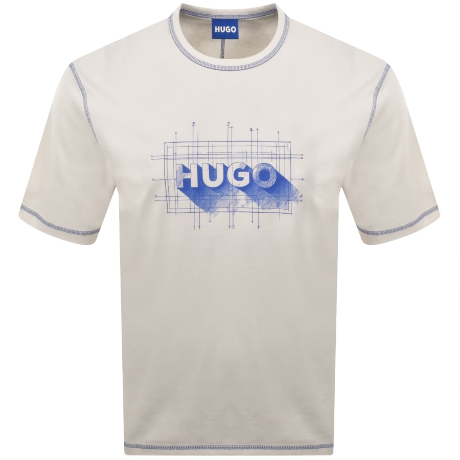 Image number 1 for HUGO Blue Nothal Crew Neck T Shirt Cream