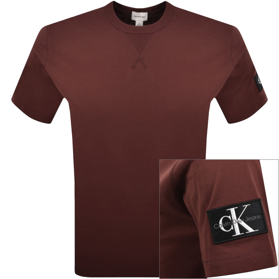 Image number 1 for Calvin Klein Jeans Badge T Shirt Burgundy