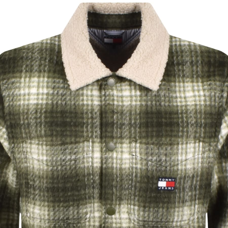 Image number 2 for Tommy Jeans Check Teddy Overshirt Green