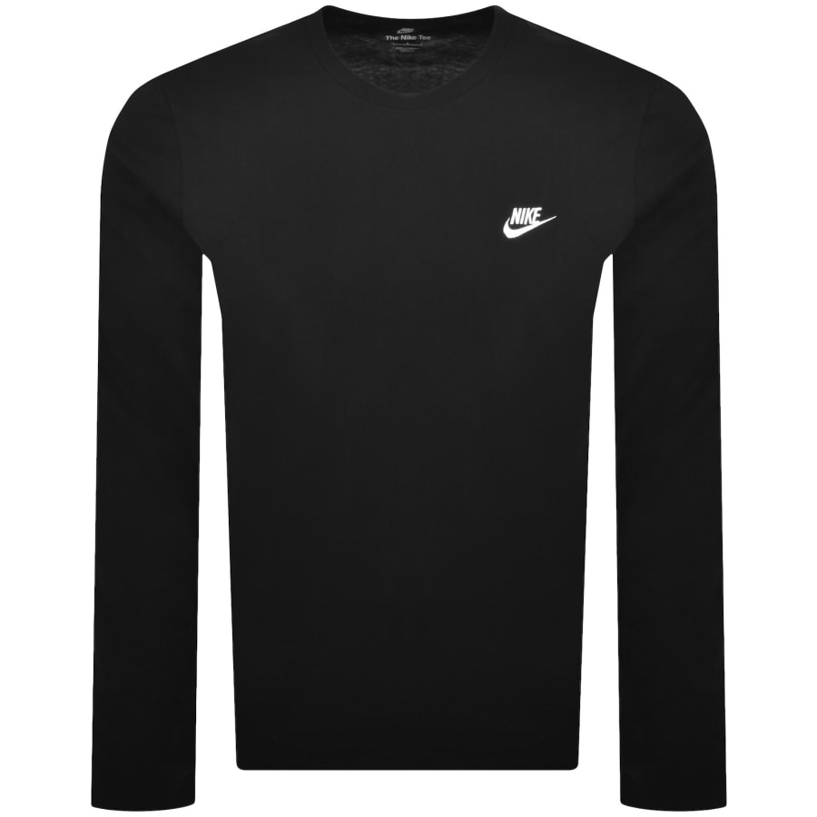 Image number 1 for Nike Long Sleeve Crew Neck Club T Shirt Black