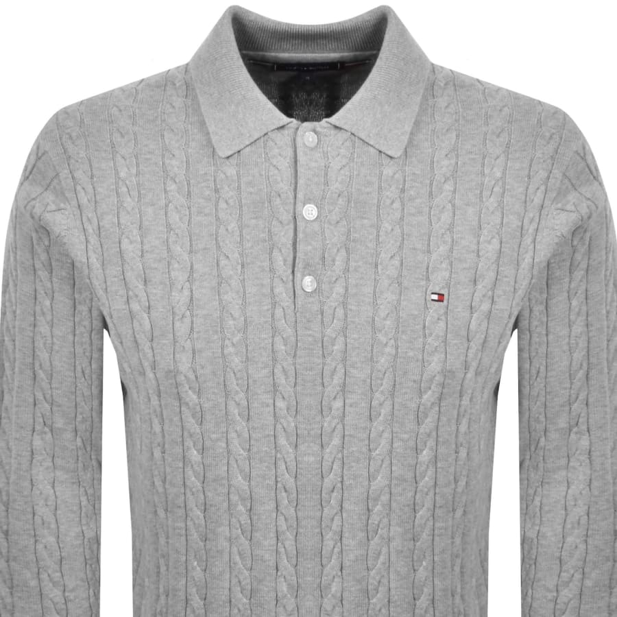 Image number 2 for Tommy Hilfiger Cable Knit Polo Grey