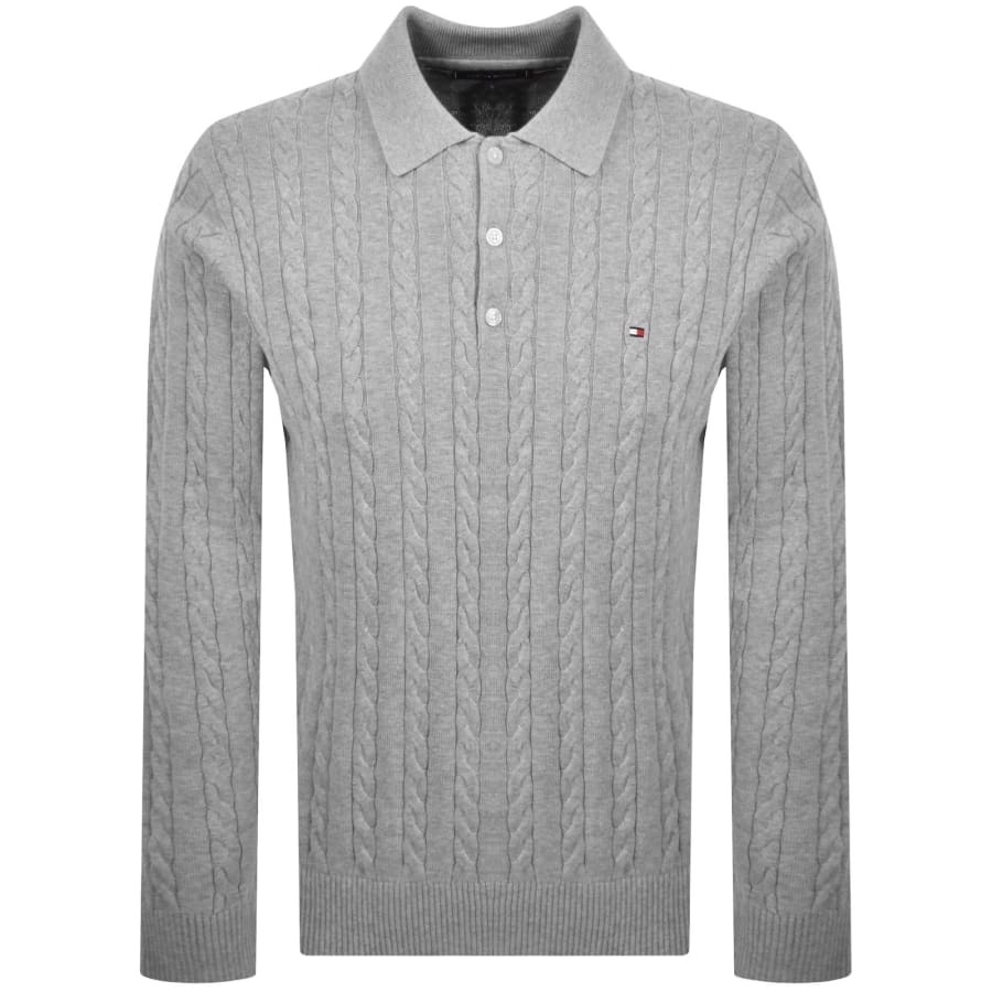 Image number 1 for Tommy Hilfiger Cable Knit Polo Grey