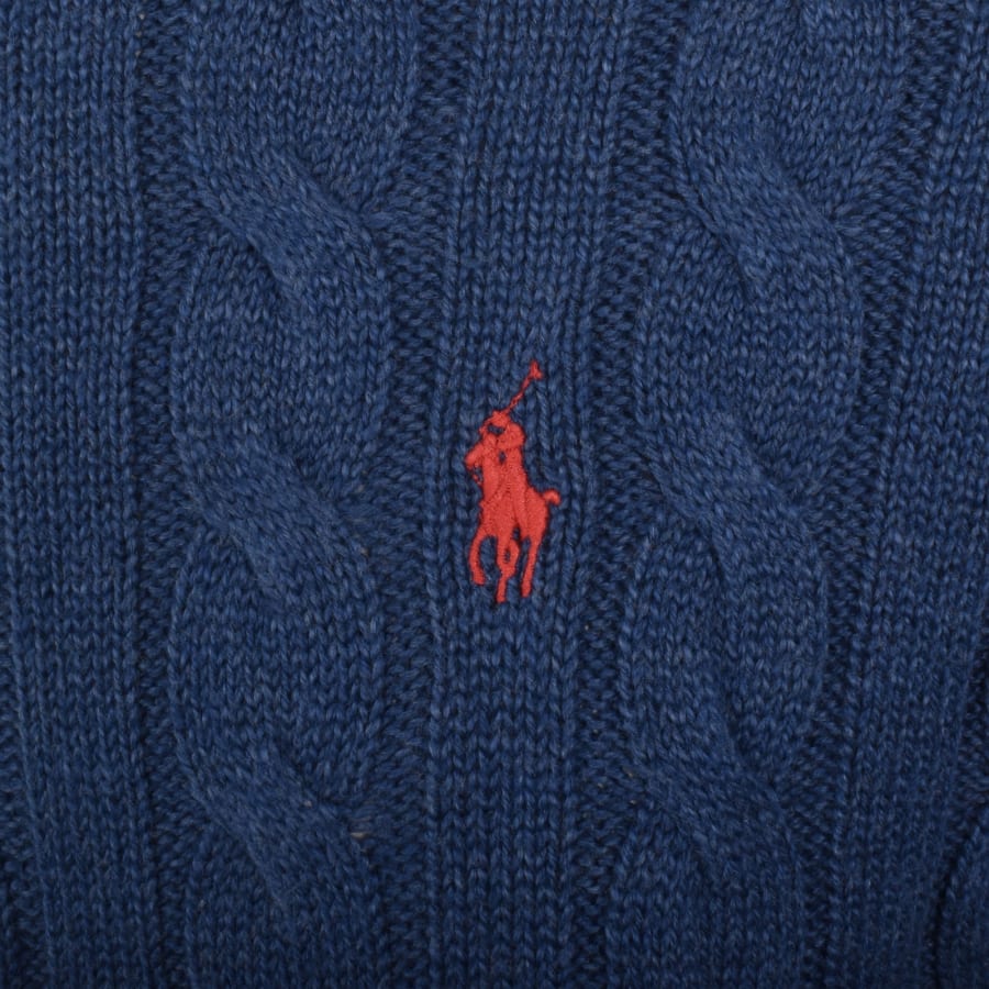 Image number 3 for Ralph Lauren Half Zip Cable Knit Jumper Blue