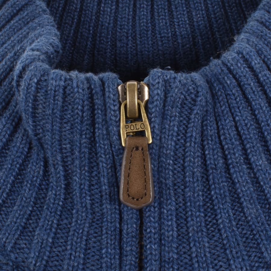 Image number 4 for Ralph Lauren Half Zip Cable Knit Jumper Blue