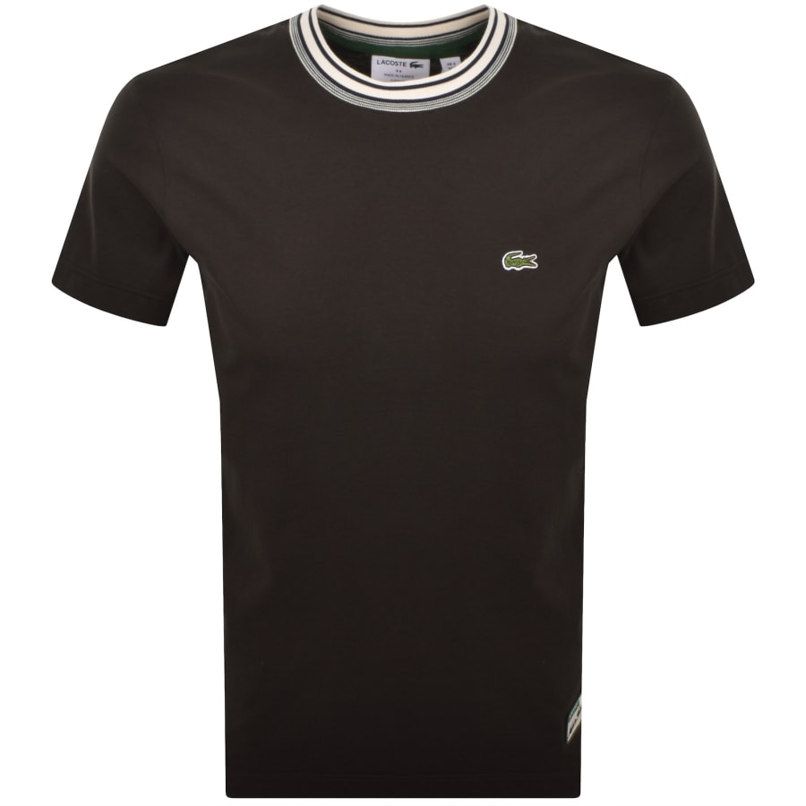 Image number 1 for Lacoste Tipped Crew Neck Logo T Shirt Brown