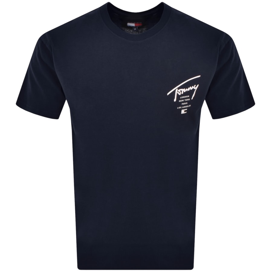 Image number 2 for Tommy Jeans Sign City T Shirt Navy