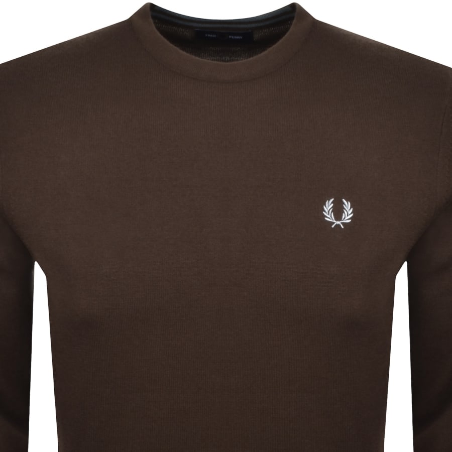 Image number 2 for Fred Perry Classic Crew Neck Knit Jumper Brown