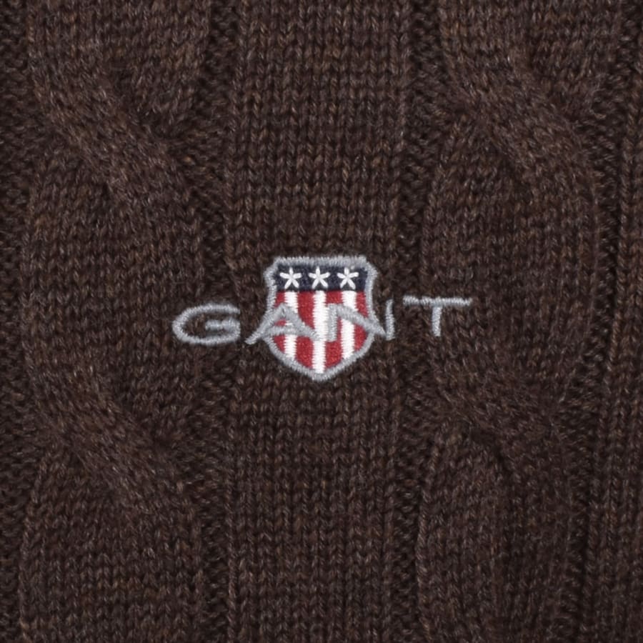 Image number 3 for Gant Cotton Cable Knit Half Zip Jumper Brown