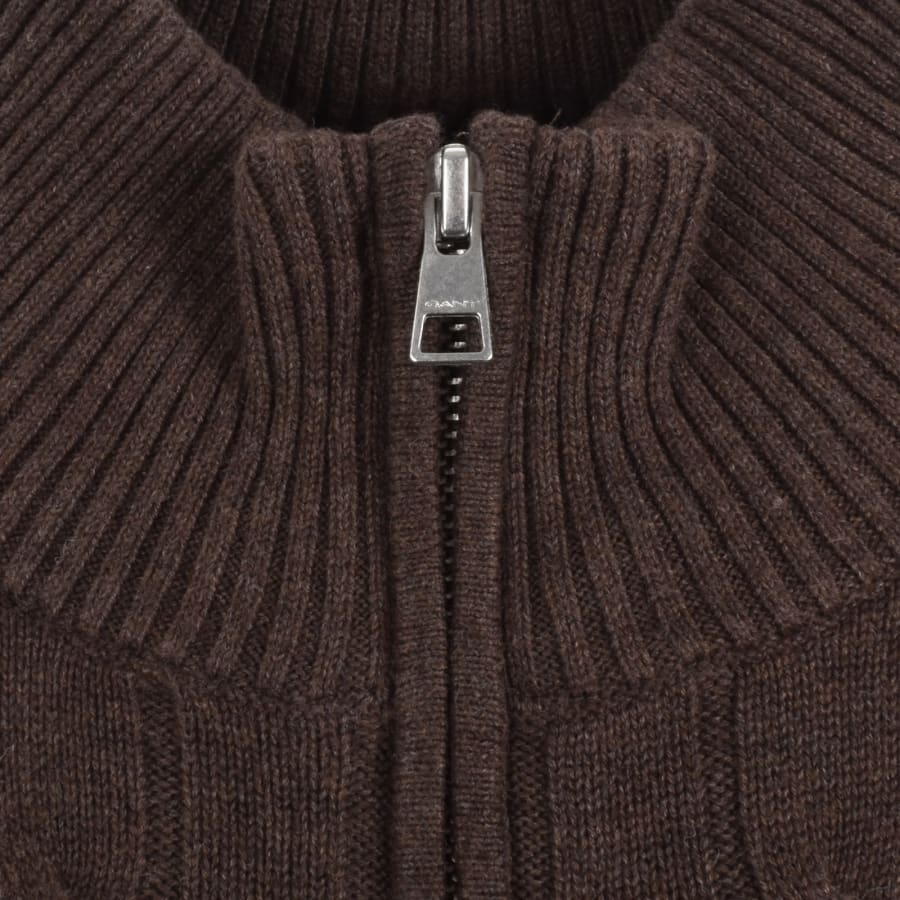 Image number 4 for Gant Cotton Cable Knit Half Zip Jumper Brown