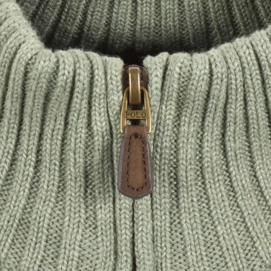 Image number 4 for Ralph Lauren Half Zip Cable Knit Jumper Green