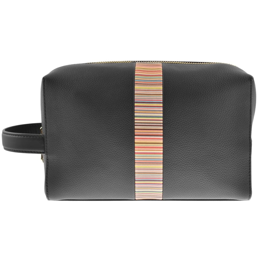 Image number 1 for Paul Smith Stripe Trim Leather Wash Bag Black