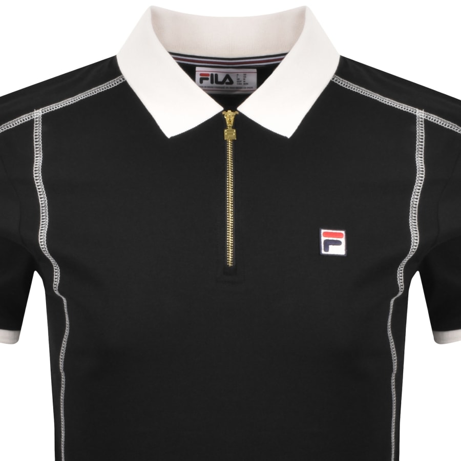Image number 2 for Fila Flat Lock Detail Zip Polo T Shirt Black