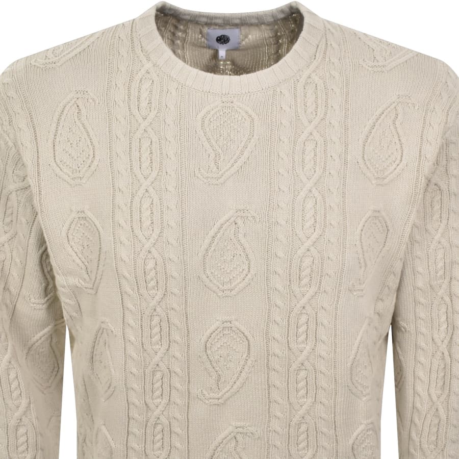 Image number 2 for Pretty Green Paisley Cable Knit Jumper Beige