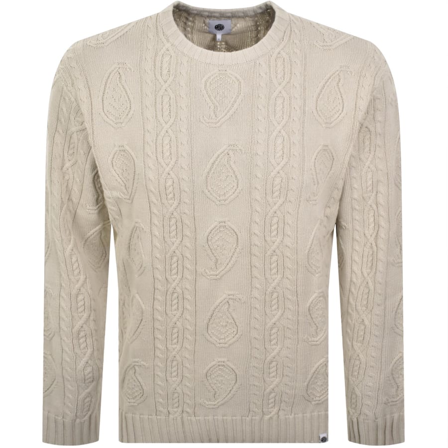 Image number 1 for Pretty Green Paisley Cable Knit Jumper Beige
