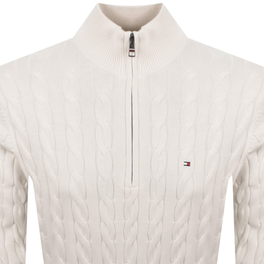 Image number 2 for Tommy Hilfiger Quarter Zip Cable Knit Jumper Cream