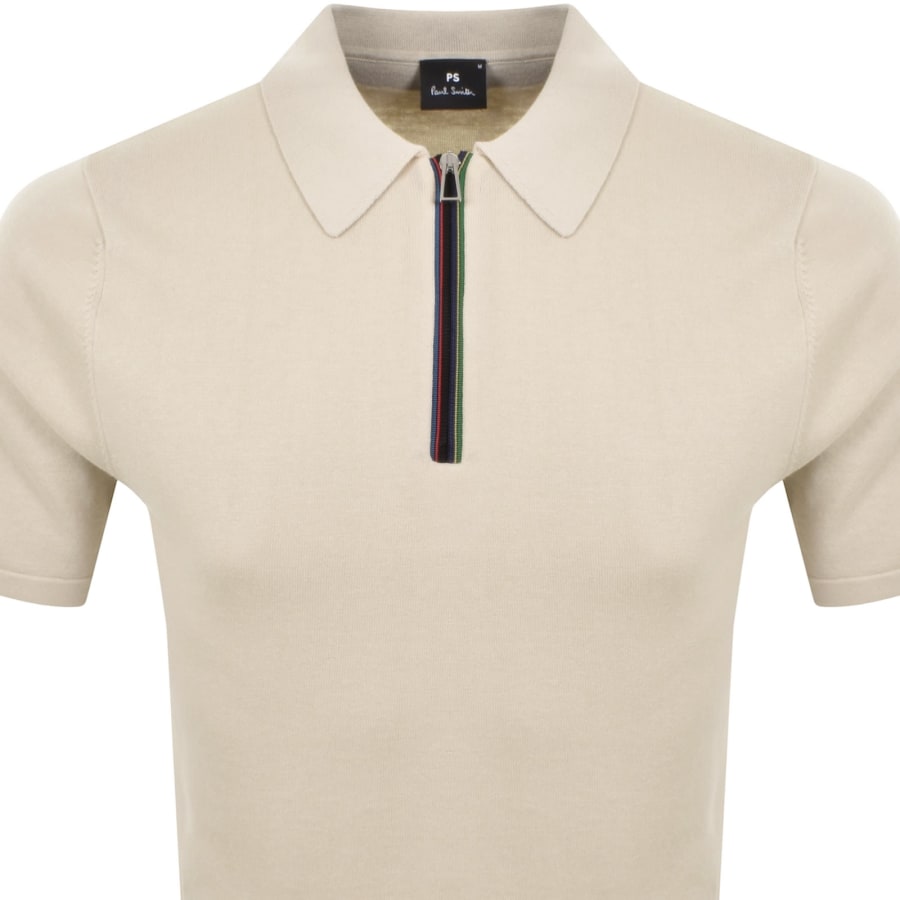 Image number 2 for Paul Smith Half Zip Polo T Shirt Cream