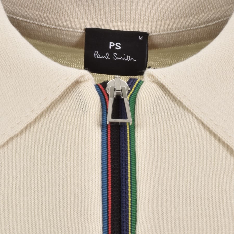 Image number 3 for Paul Smith Half Zip Polo T Shirt Cream