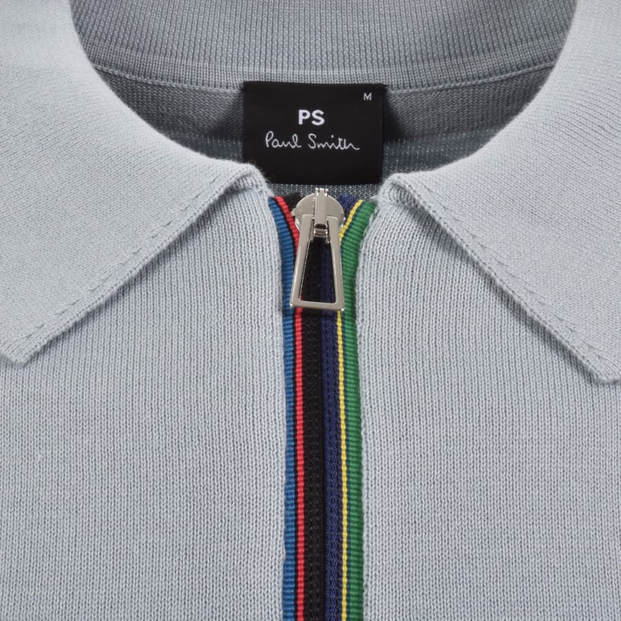 Image number 3 for Paul Smith Half Zip Polo T Shirt Light Blue