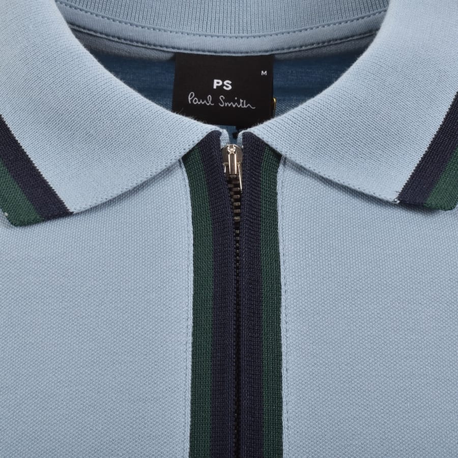 Image number 4 for Paul Smith Regular Fit Zip Polo Light Blue