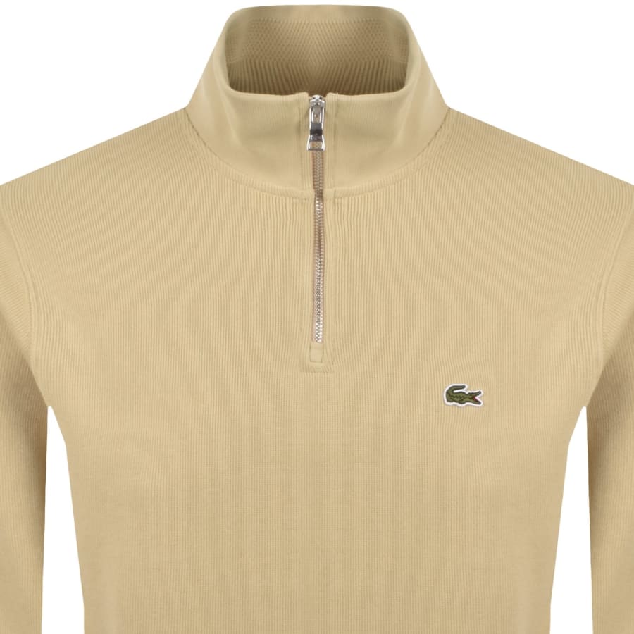 Image number 2 for Lacoste Quarter Zip Knit Sweatshirt Beige