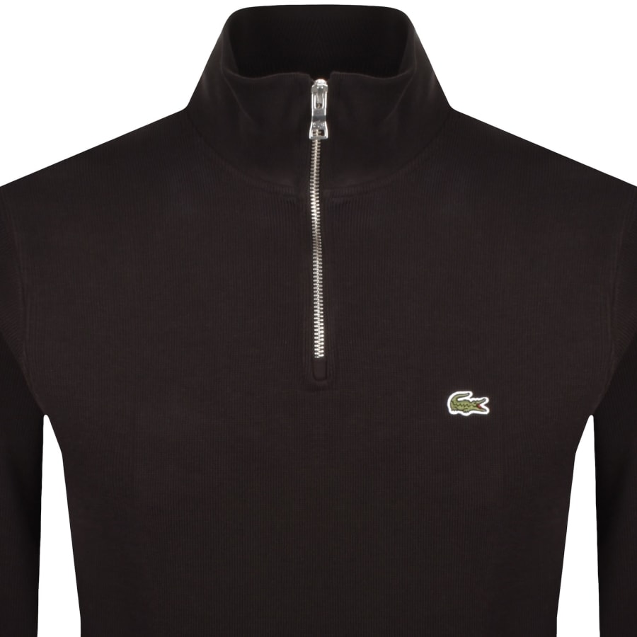 Image number 2 for Lacoste Quarter Zip Knit Sweatshirt Brown