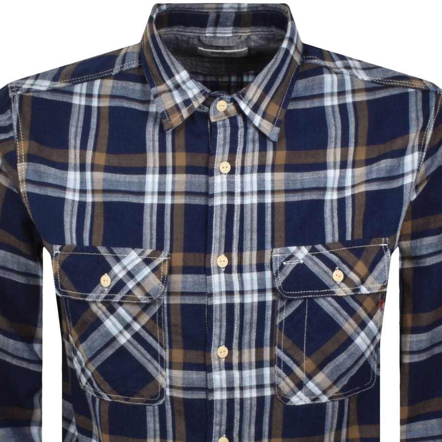 Image number 2 for Replay Long Sleeved Check Shirt Blue