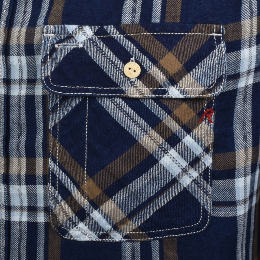 Image number 3 for Replay Long Sleeved Check Shirt Blue