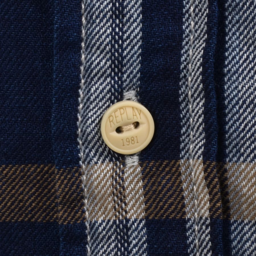 Image number 4 for Replay Long Sleeved Check Shirt Blue