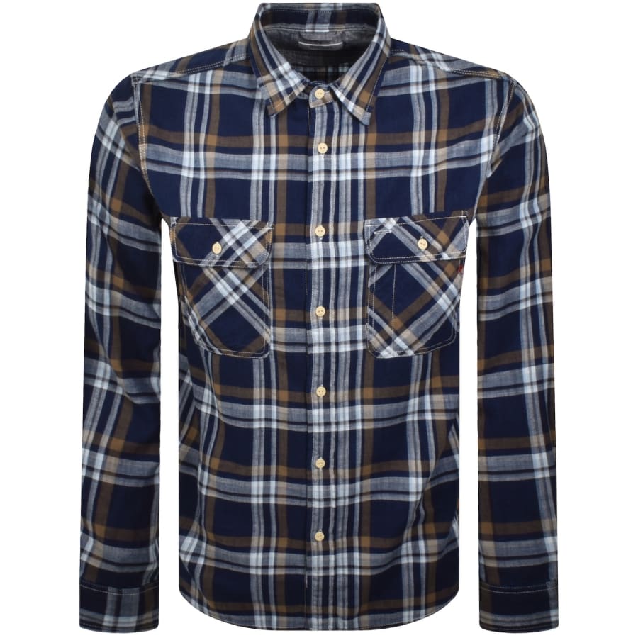 Image number 1 for Replay Long Sleeved Check Shirt Blue