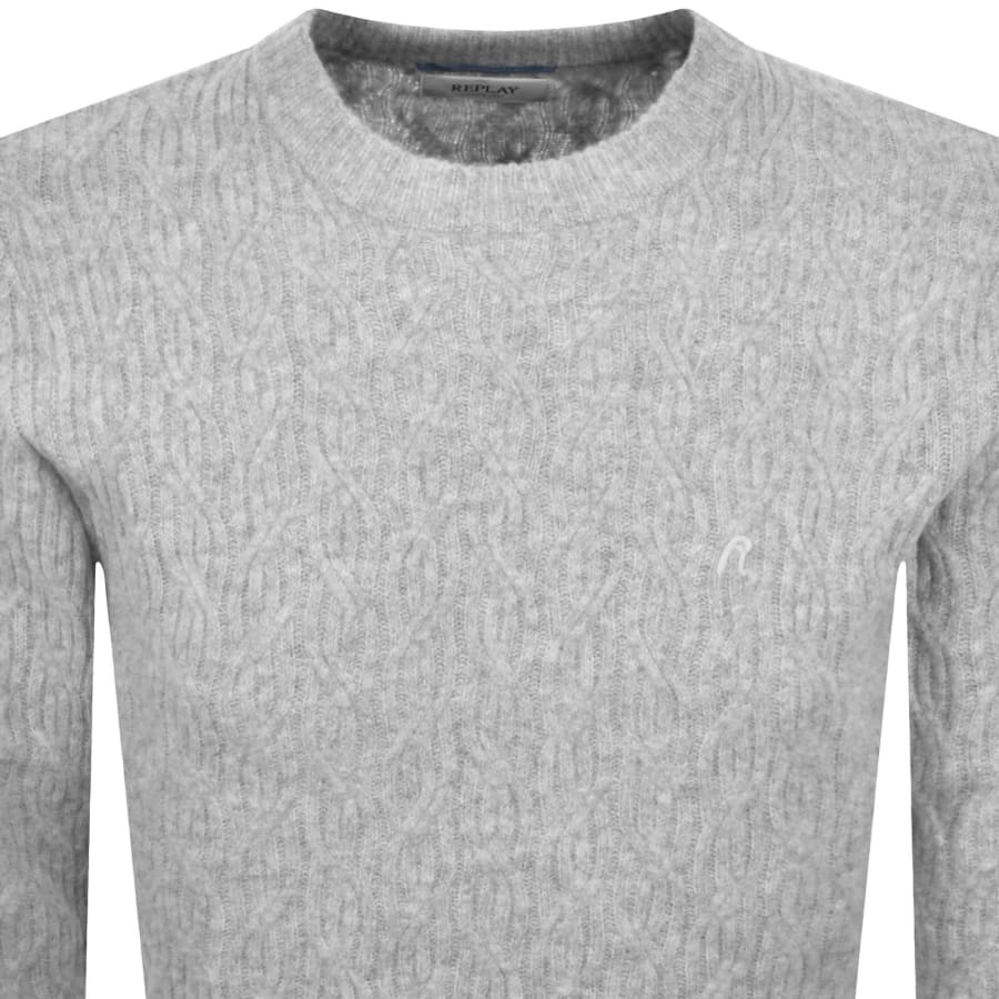 Image number 2 for Replay Crew Neck Knit Jumper Grey