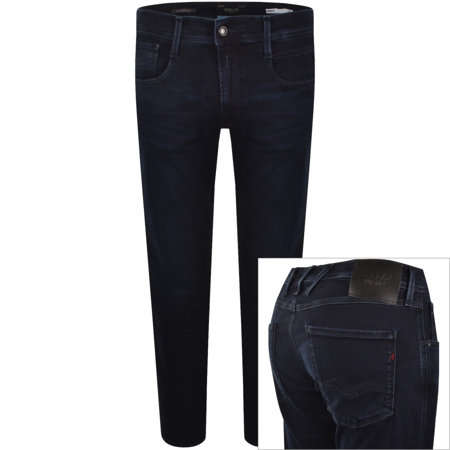 Image number 1 for Replay Anbass Hyperflex Slim Fit Jeans Dark Wash