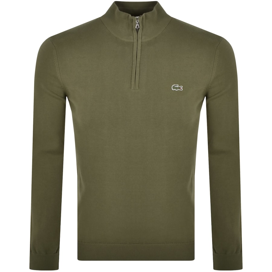 Image number 1 for Lacoste Quarter Zip Logo Knit Jumper Khaki