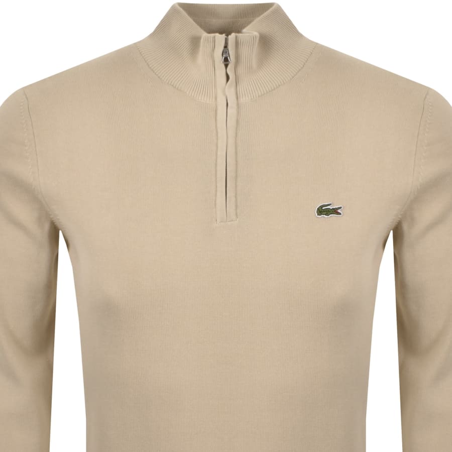 Image number 2 for Lacoste Quarter Zip Logo Knit Jumper Beige
